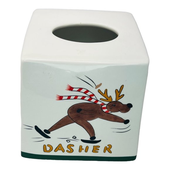 Vintage Certified International Ceramic "Prancer & Dasher" Tissue Box Cover - Picture 1 of 9